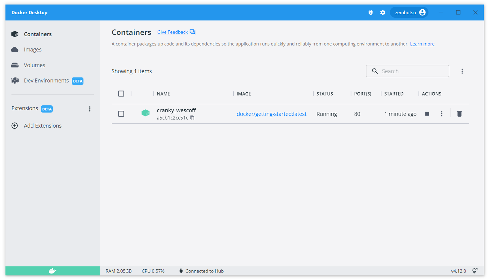 Docker Desktop ダッシュボード