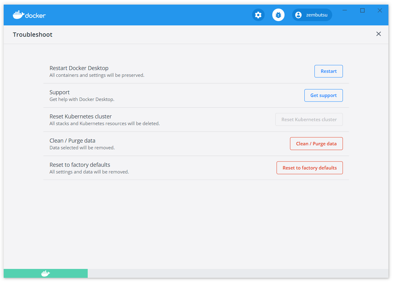 Docker Desktop のトラブルシュート
