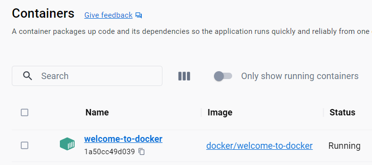 Docker Desktop では get-started コンテナが実行中